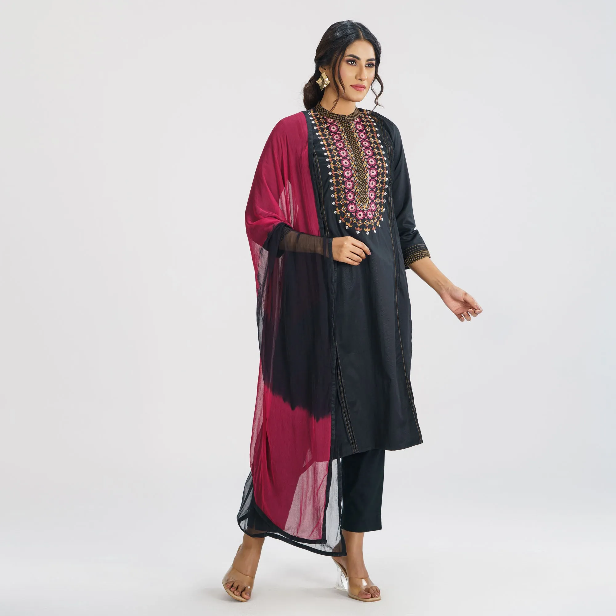 Womens Black Ethnic 3-Piece