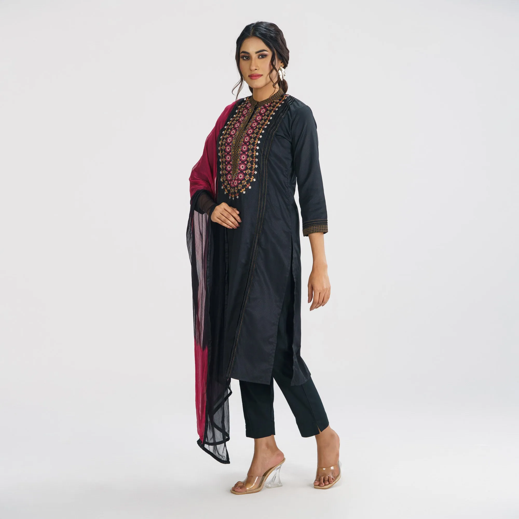 Womens Black Ethnic 3-Piece