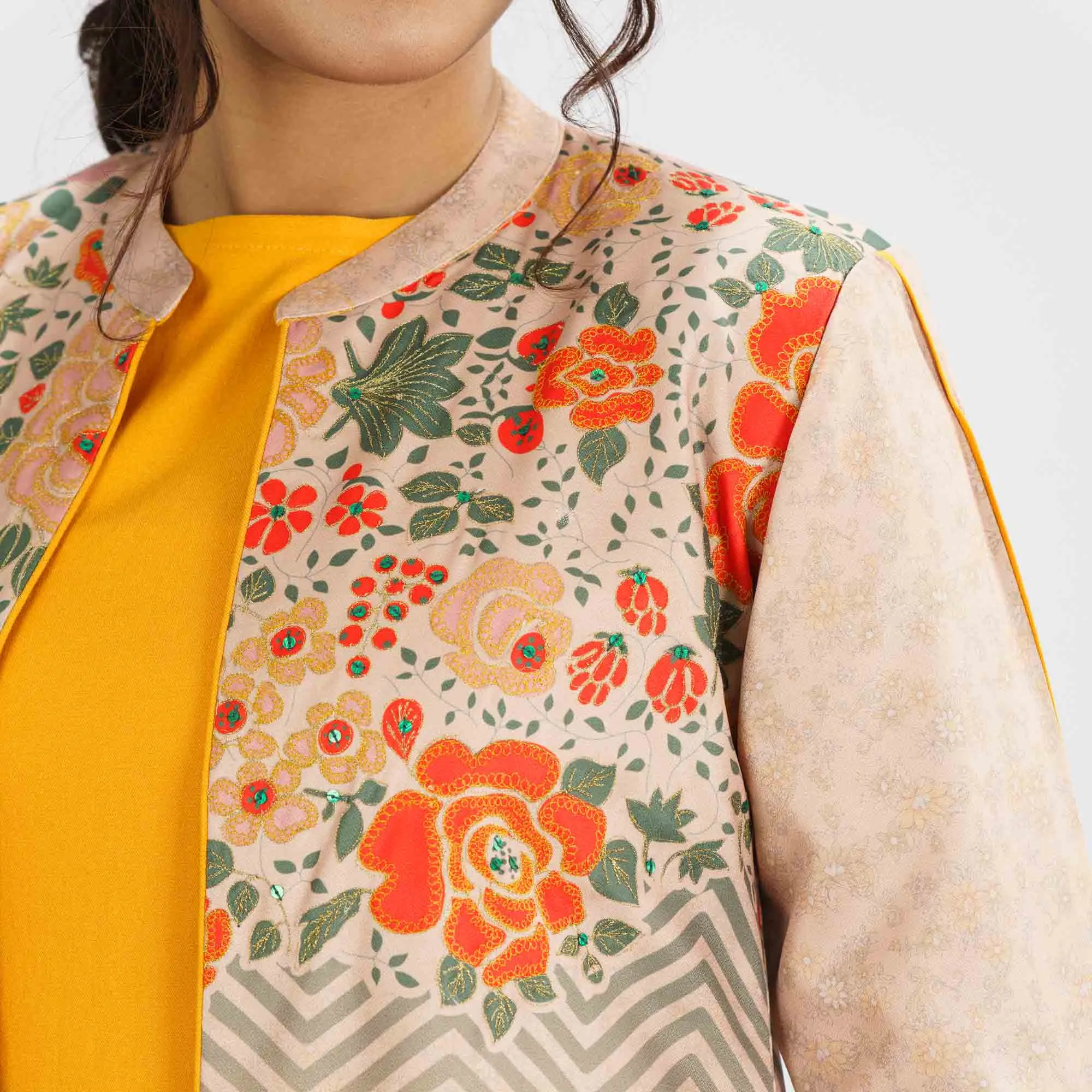 Womens Ethnic Mustard Three Piece Set