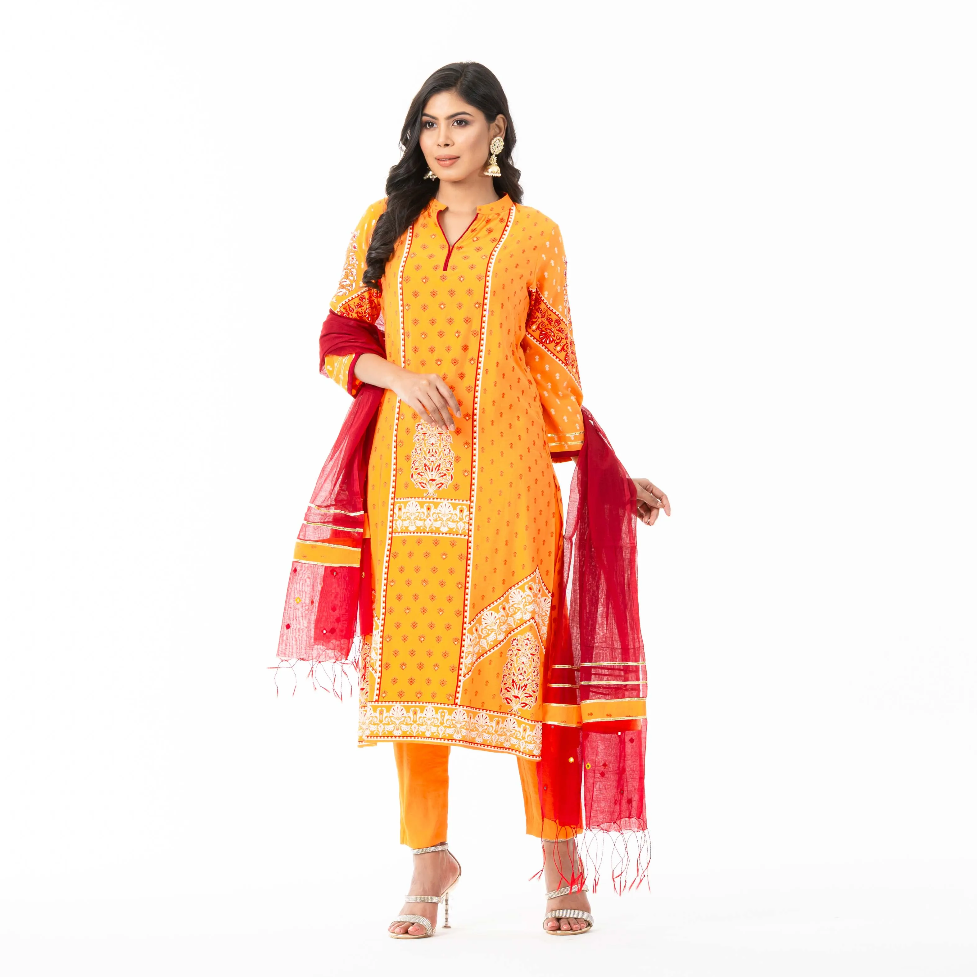Womens Ethnic Tangerine 3-Piece Set