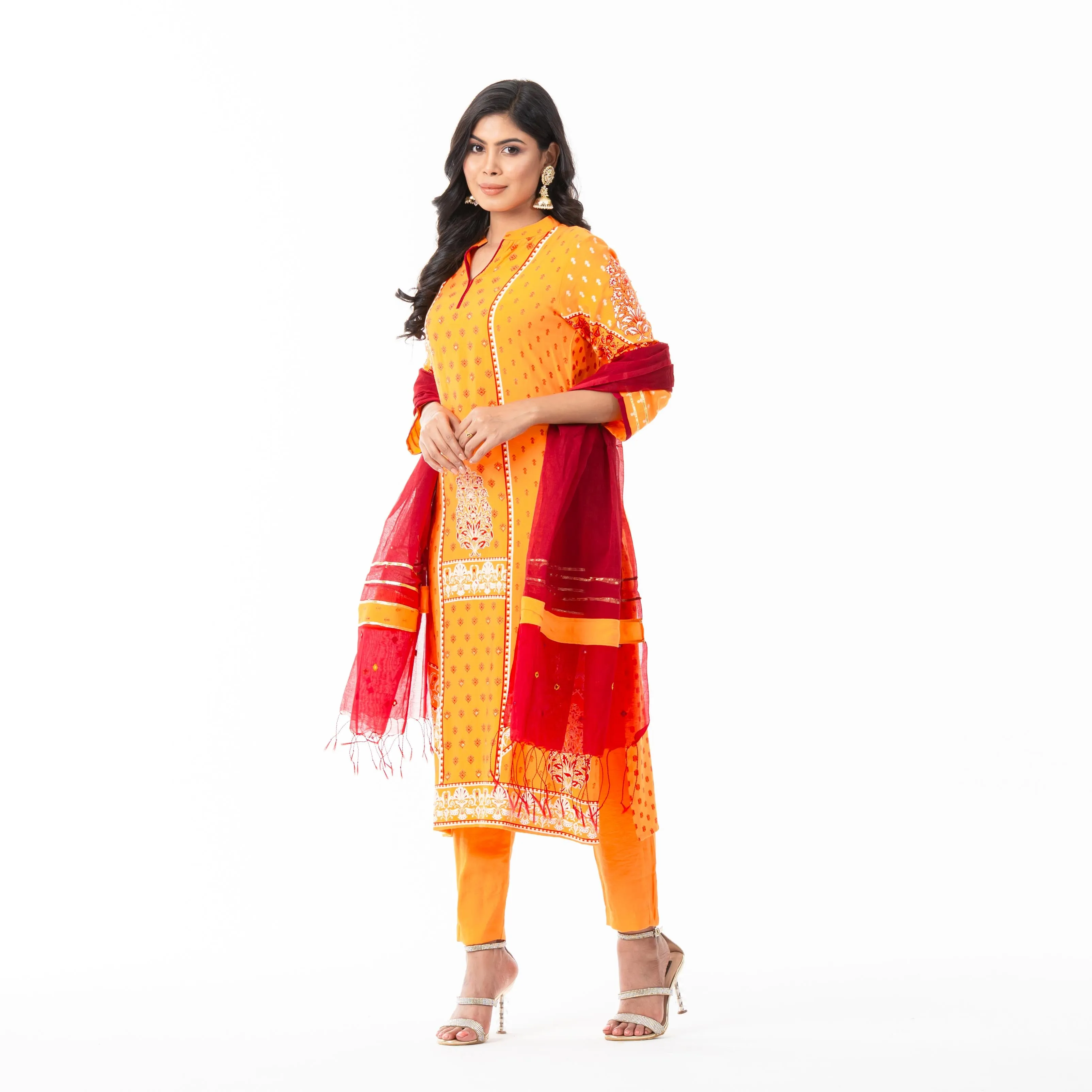 Womens Ethnic Tangerine 3-Piece Set