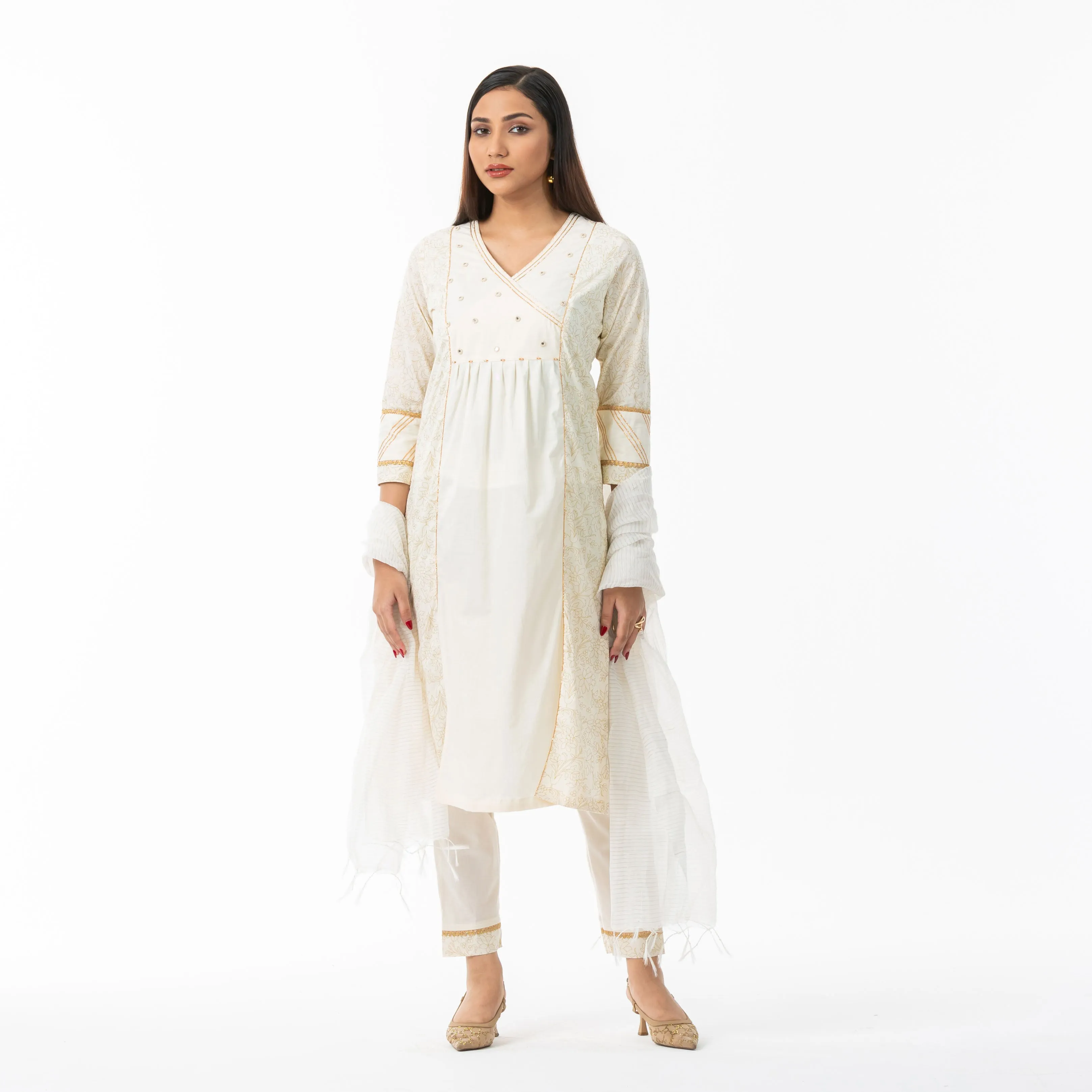 Womens Off-White Ethnic 3-Piece