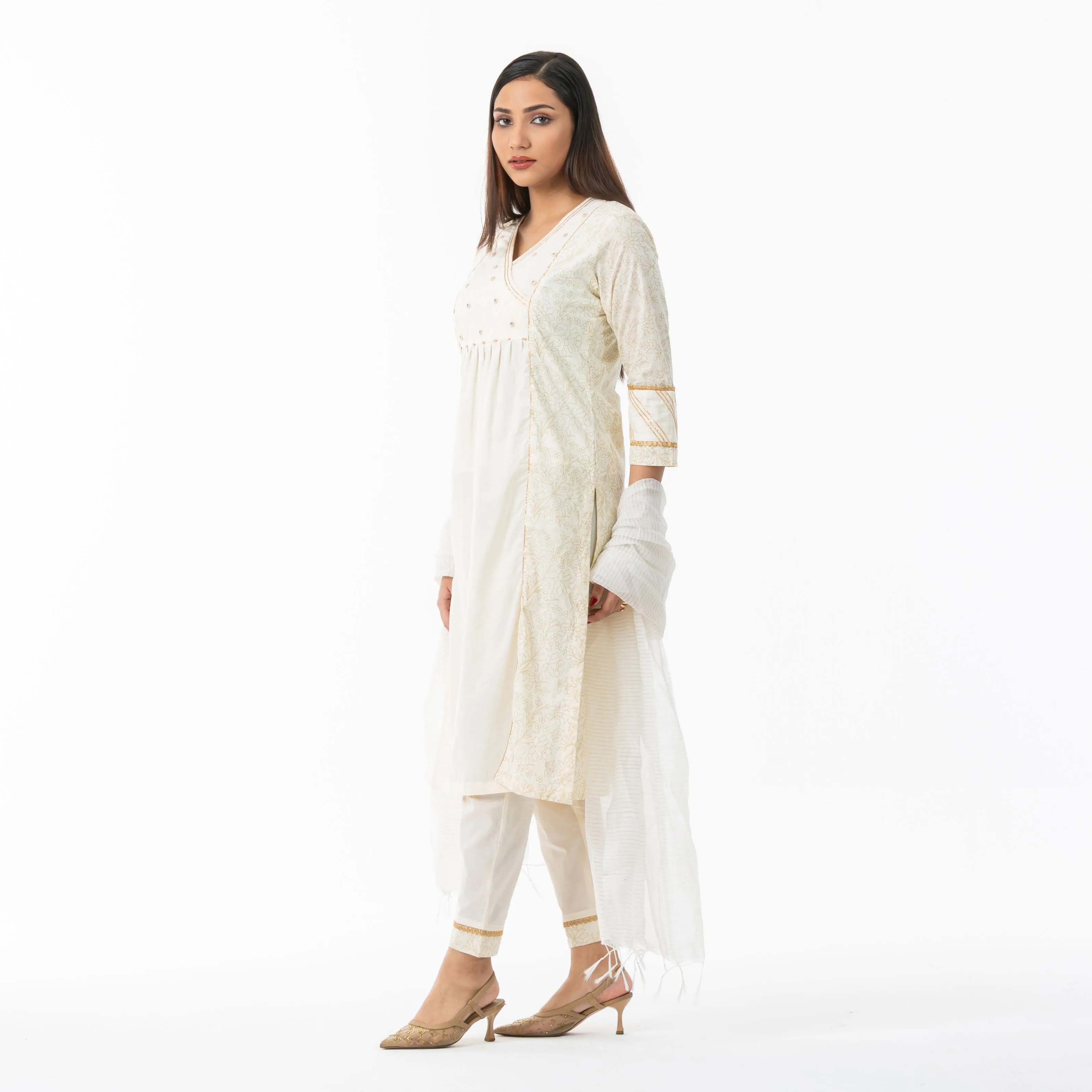 Womens Off-White Ethnic 3-Piece