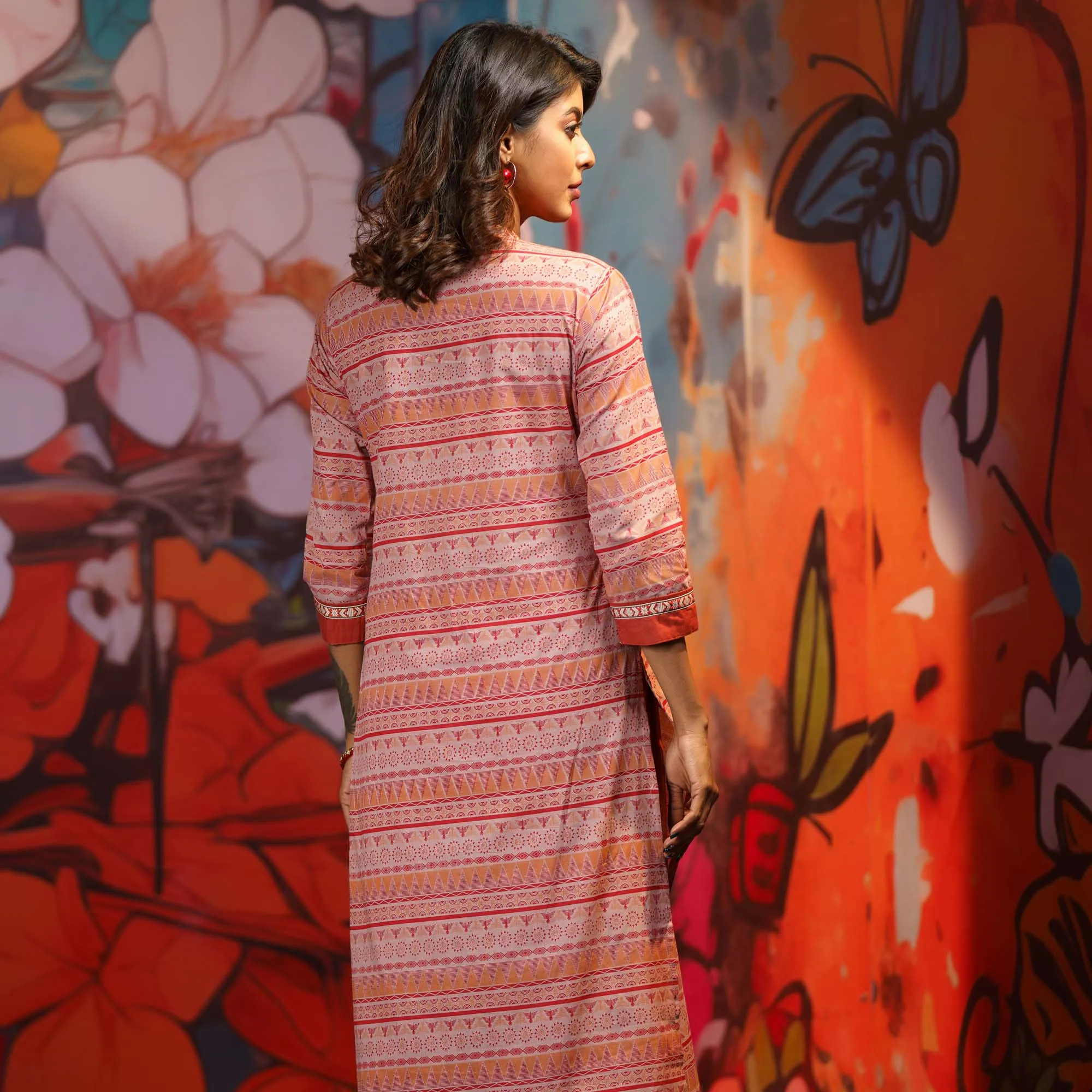 Womens Onion-Pink Print Kurti