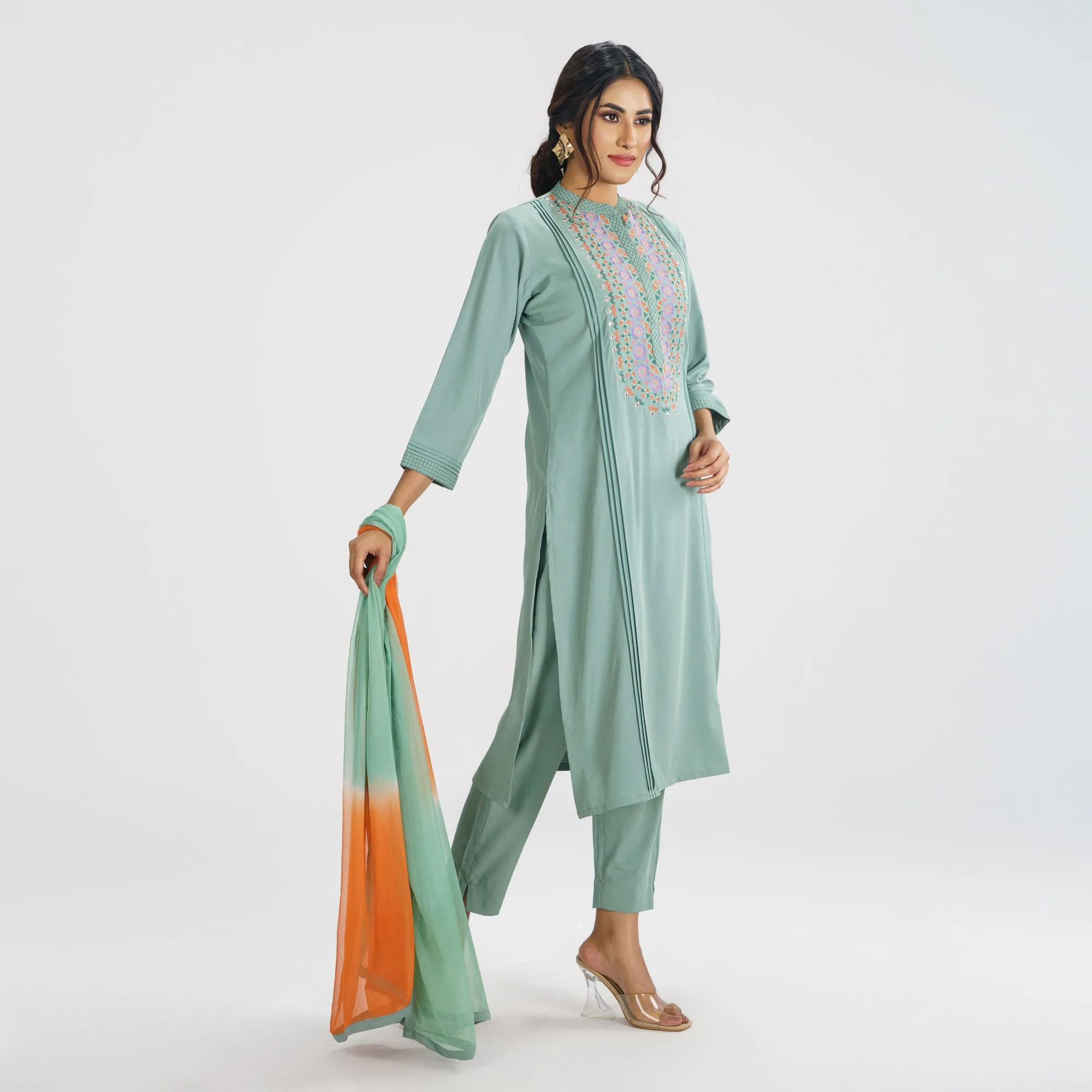 Womens Pistachio Green Ethnic 3-Piece