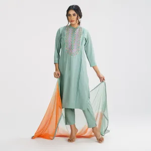 Womens Pistachio Green Ethnic 3-Piece