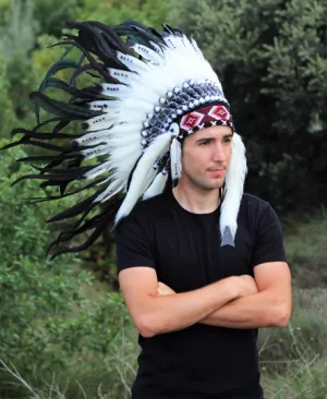 X12 Three colors black and white Indian Style Feather Headdress / warbonnet double feather (30 inch / 75 cm)