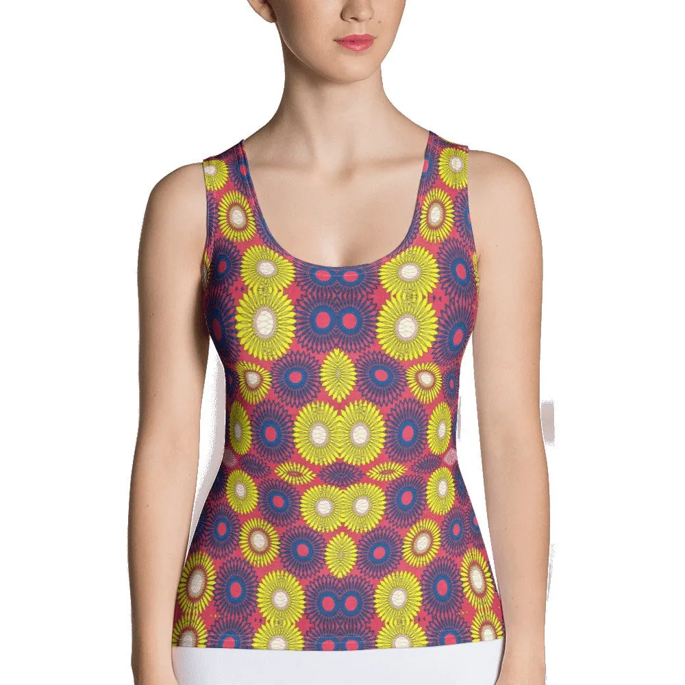 Yellow Blue African Print Tank Top