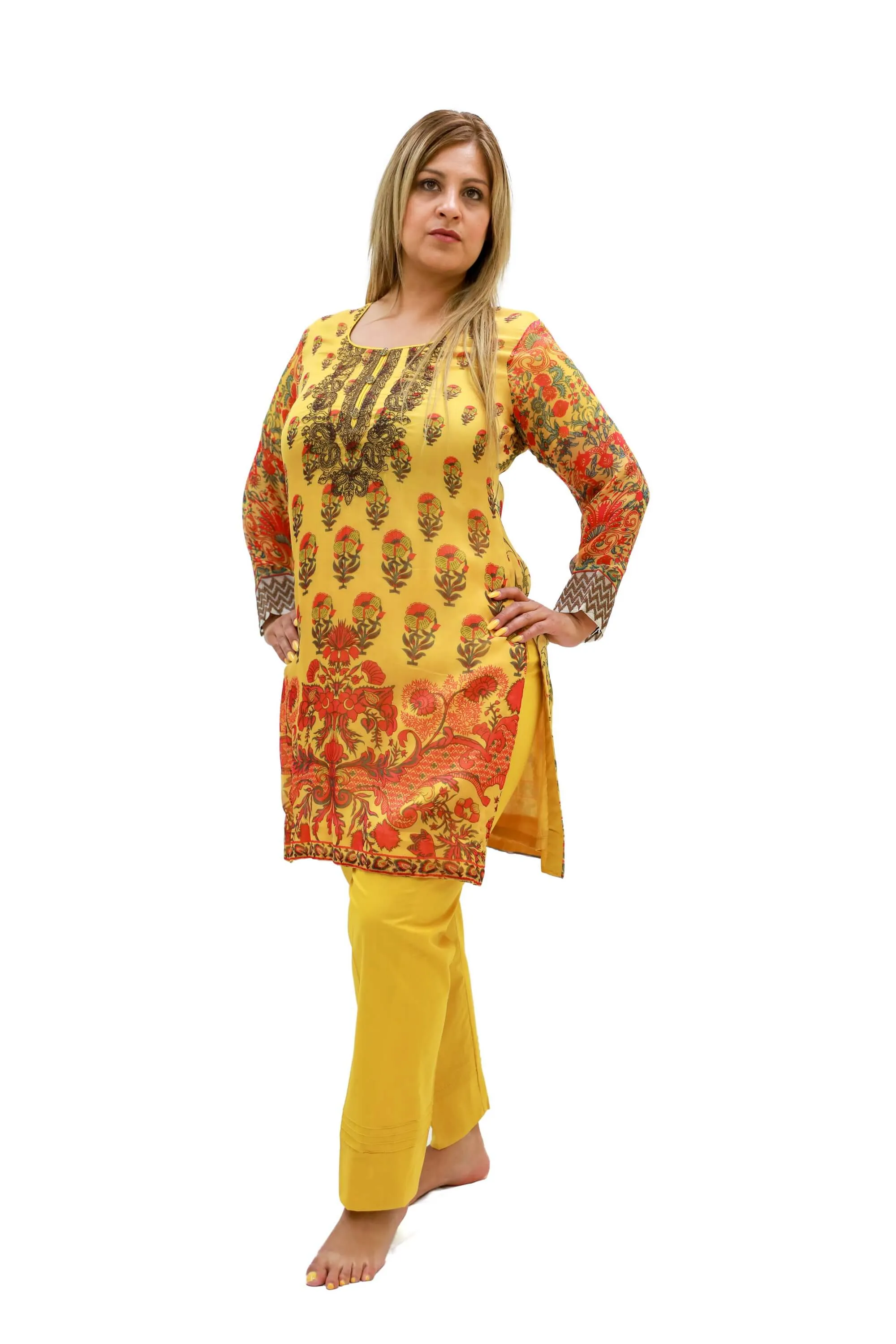 Yellow Chiffon Salwar Kameez - Khaddi Suit