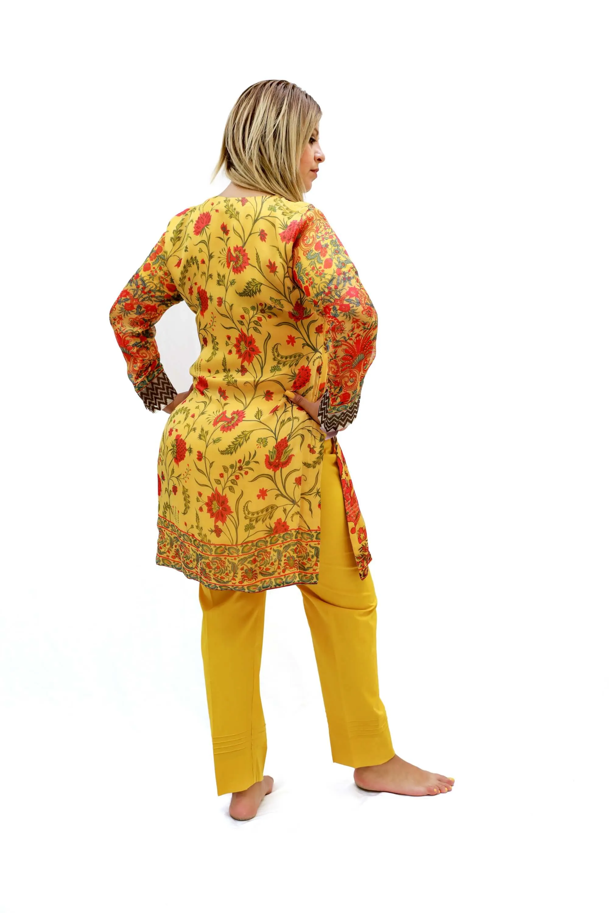 Yellow Chiffon Salwar Kameez - Khaddi Suit
