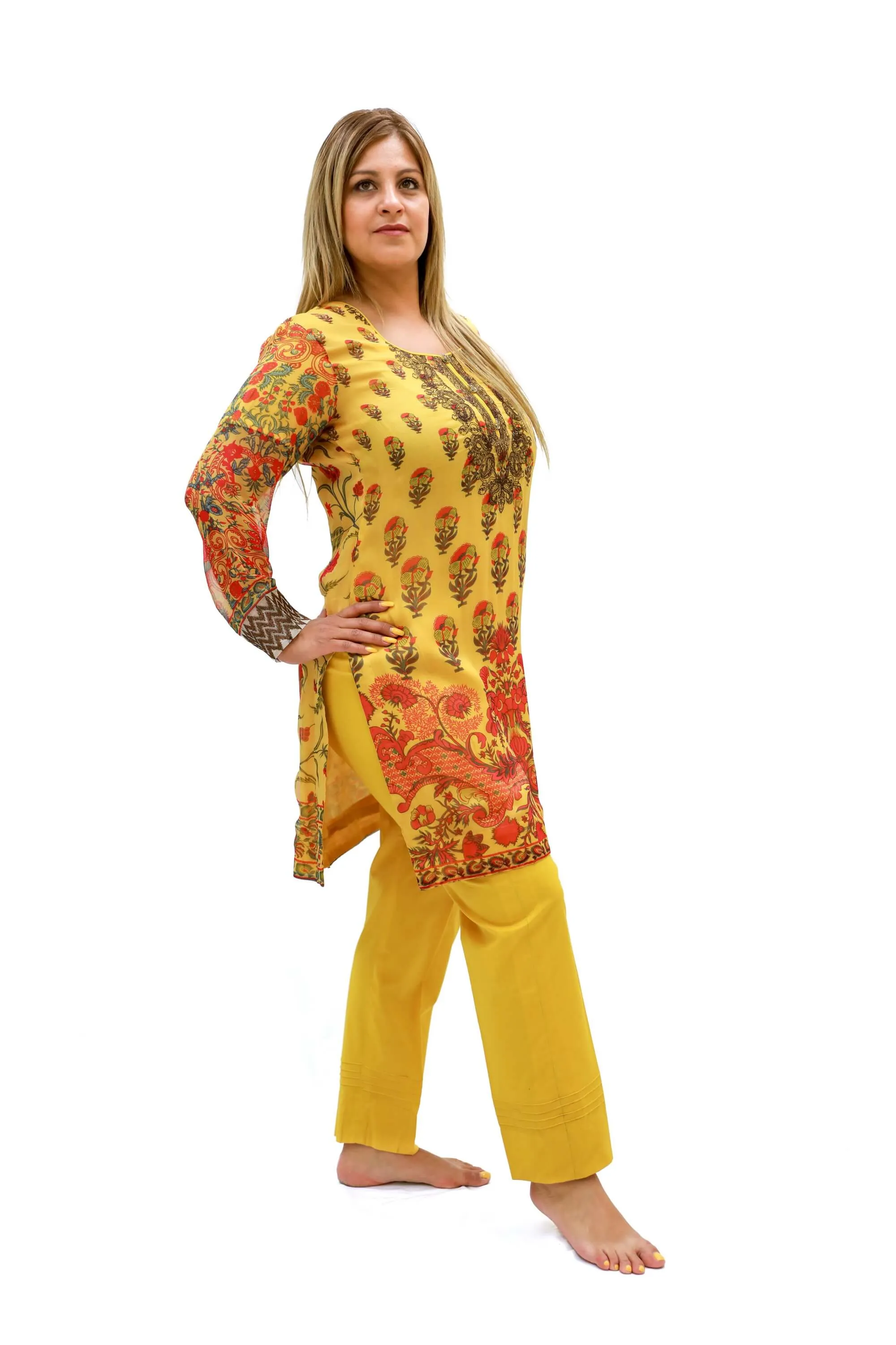 Yellow Chiffon Salwar Kameez - Khaddi Suit