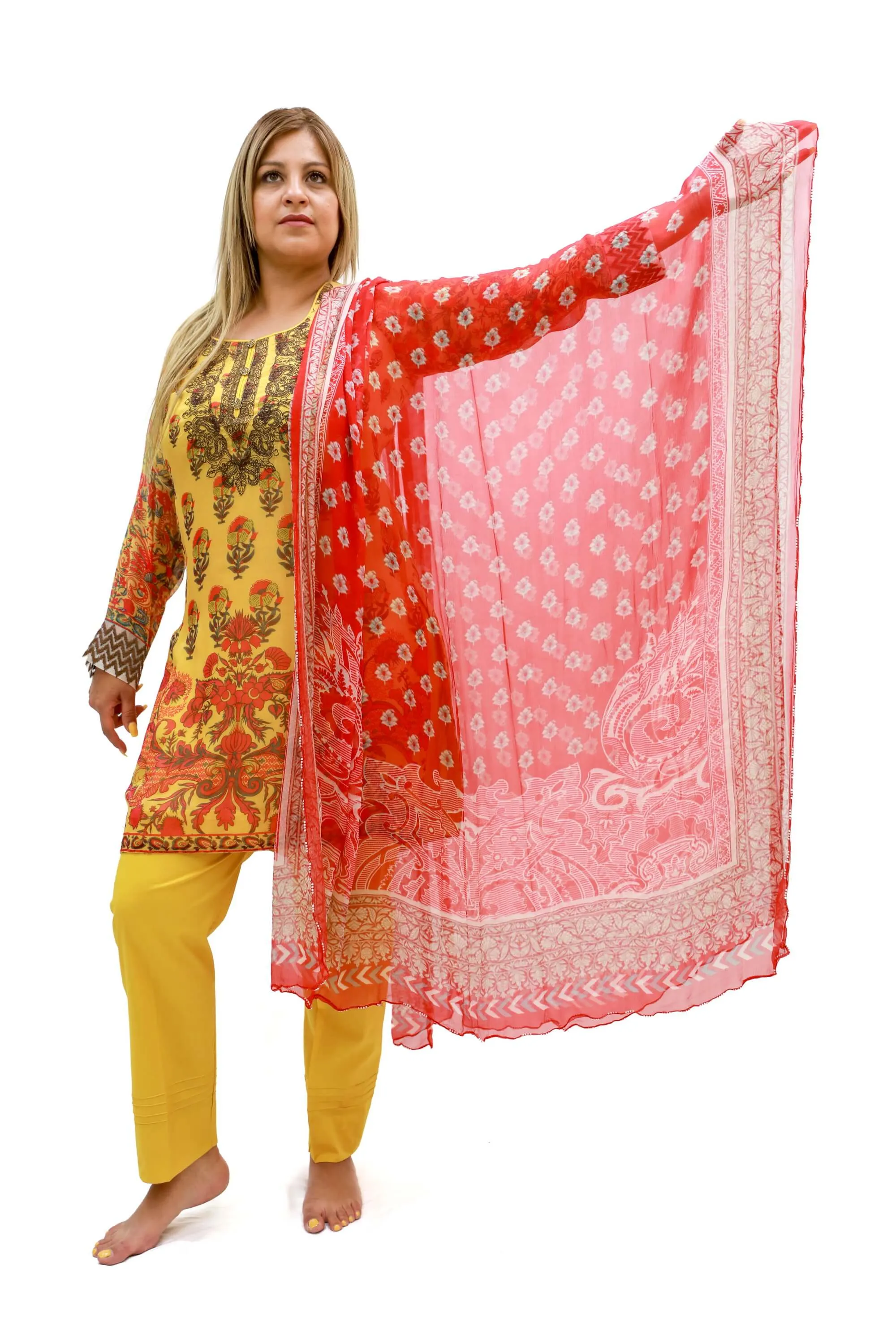 Yellow Chiffon Salwar Kameez - Khaddi Suit