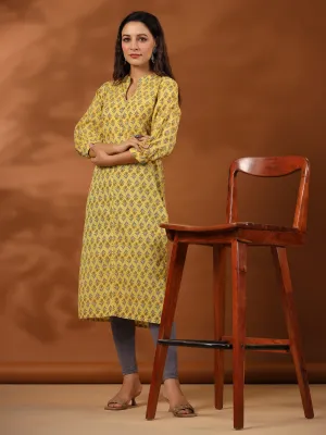 Yellow Ethnic Mughal Buti Printed Straight Kurta