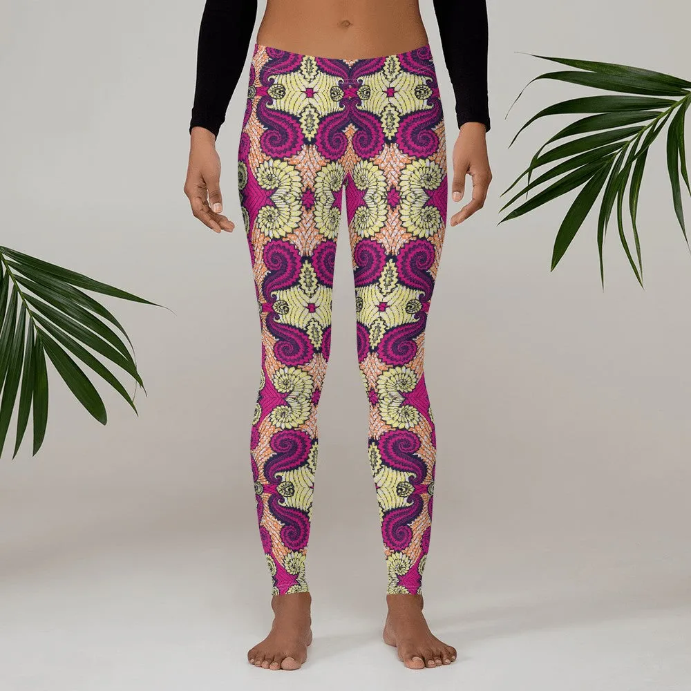Yellow Fuschia African Print Leggings