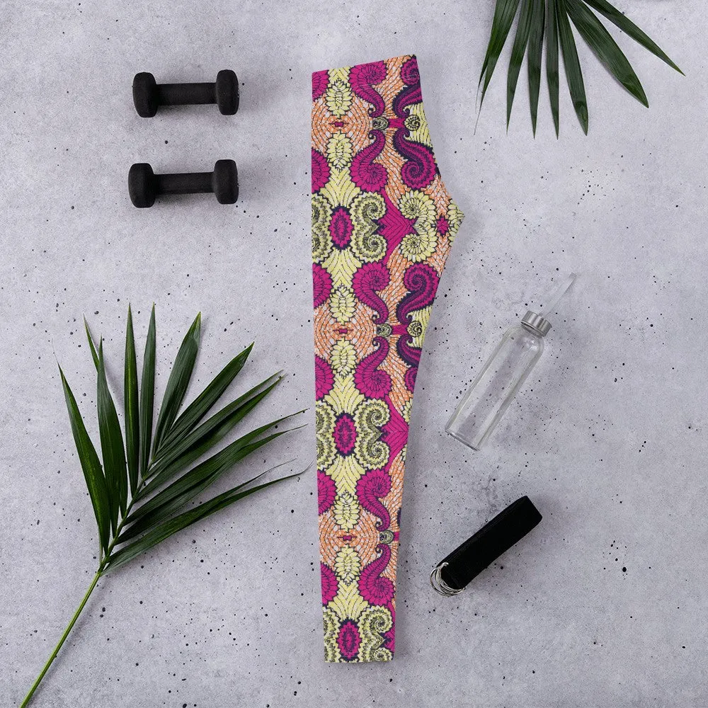 Yellow Fuschia African Print Leggings