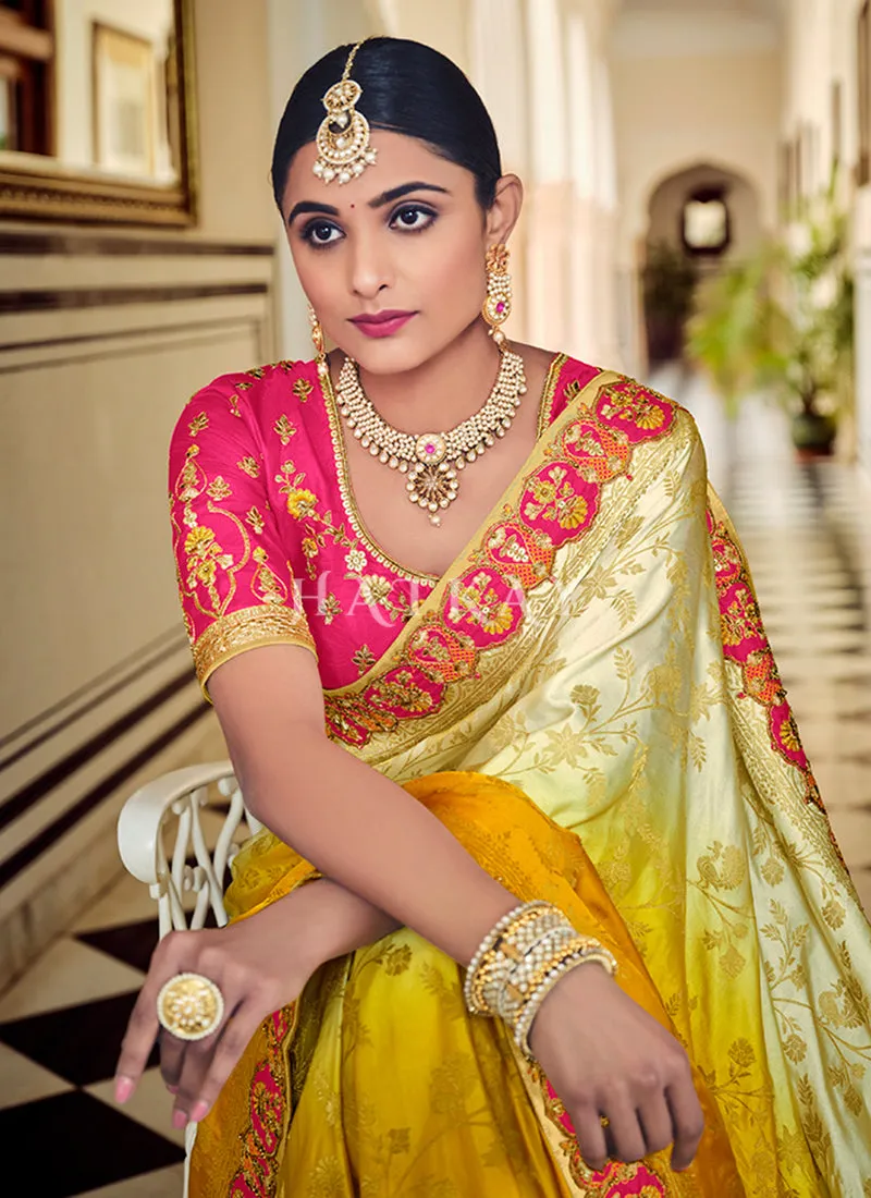 Yellow Traditional Weaved Party Wear Silk Saree