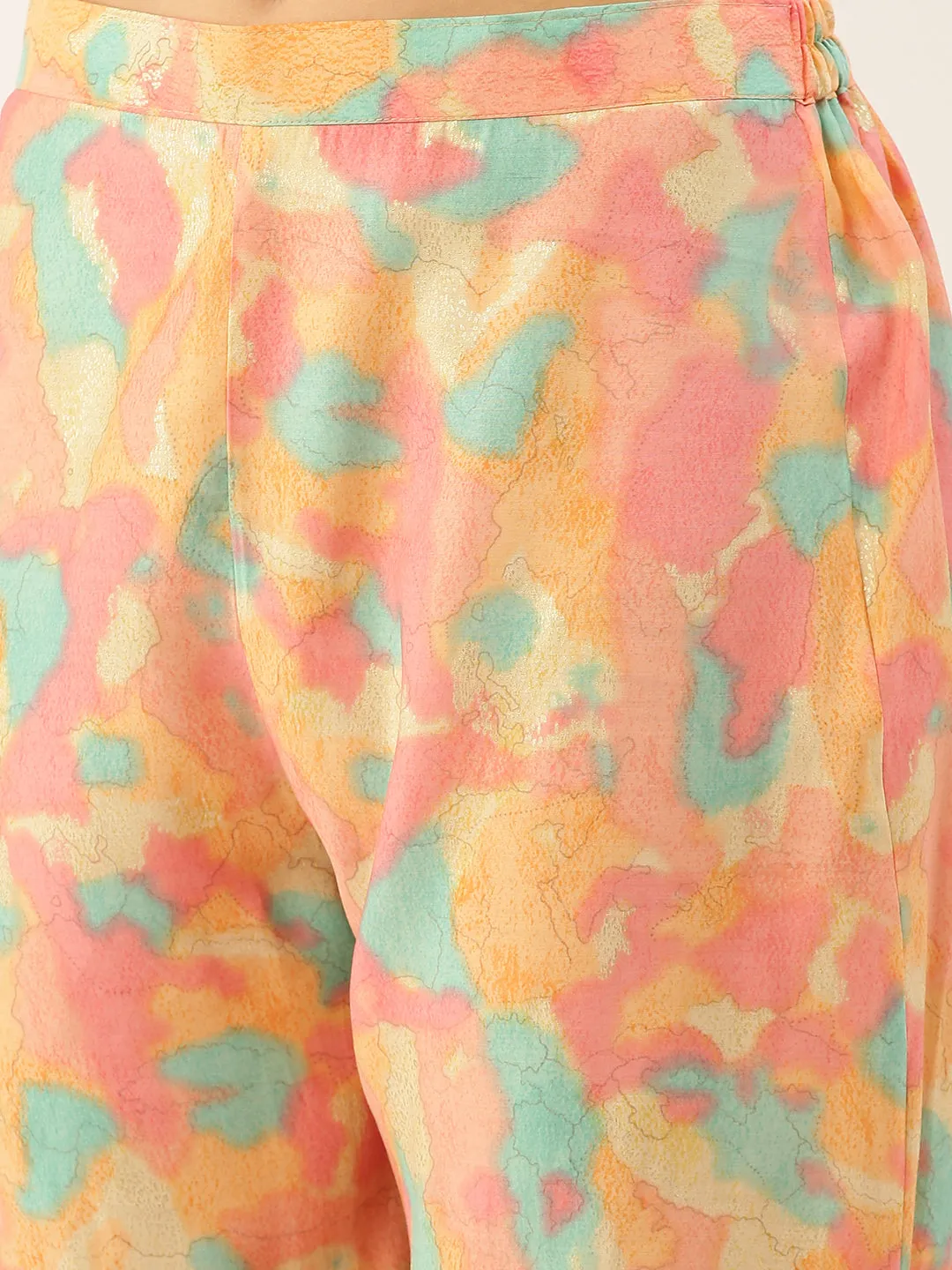 ZOLA Collar Neck Modal All Over Colourfull Abstract Print Pink Straight Co-Ord Set For Women