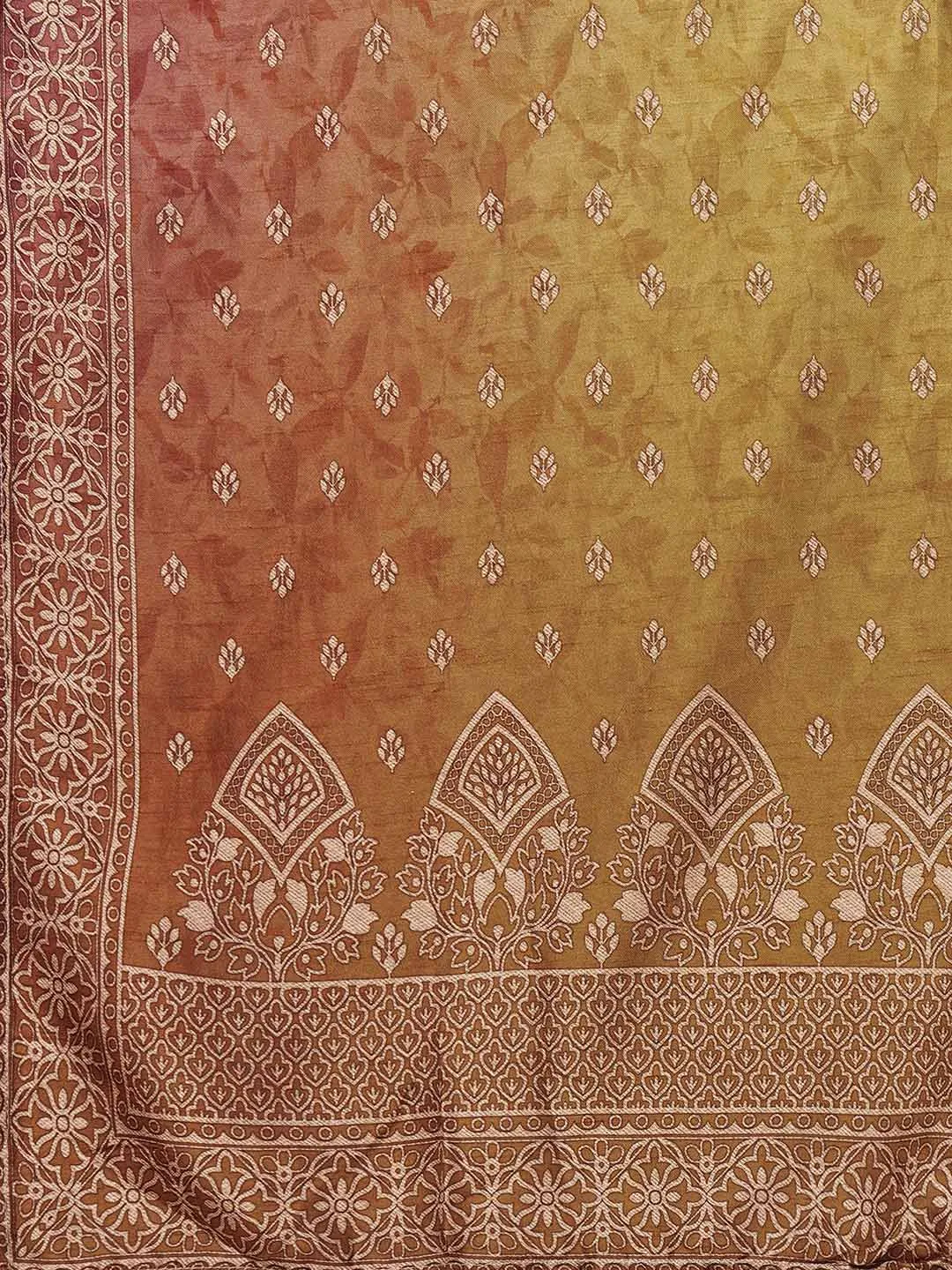 ZOLA Round Neck Silk All Over Butti Print Rust Straight Kurta Set With Dupatta For Women